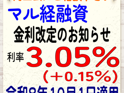【金融】マル経（小規模事業者経営改善資金貸付）の金利改定について（R8.10.1～）